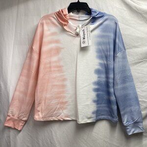 Minipeach Tie Dye Hoodie T-Shirt Women Small V-neck Long Sleeve Top